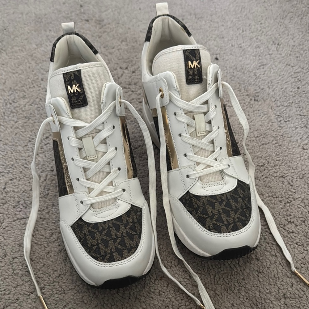 Michael Kors White and Brown Sneakers